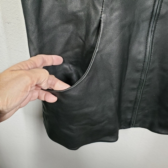 Damselle New York Leather Vest Black Faux Fur Trim Hooded Sleeveless Size Small - Picture 2 of 12